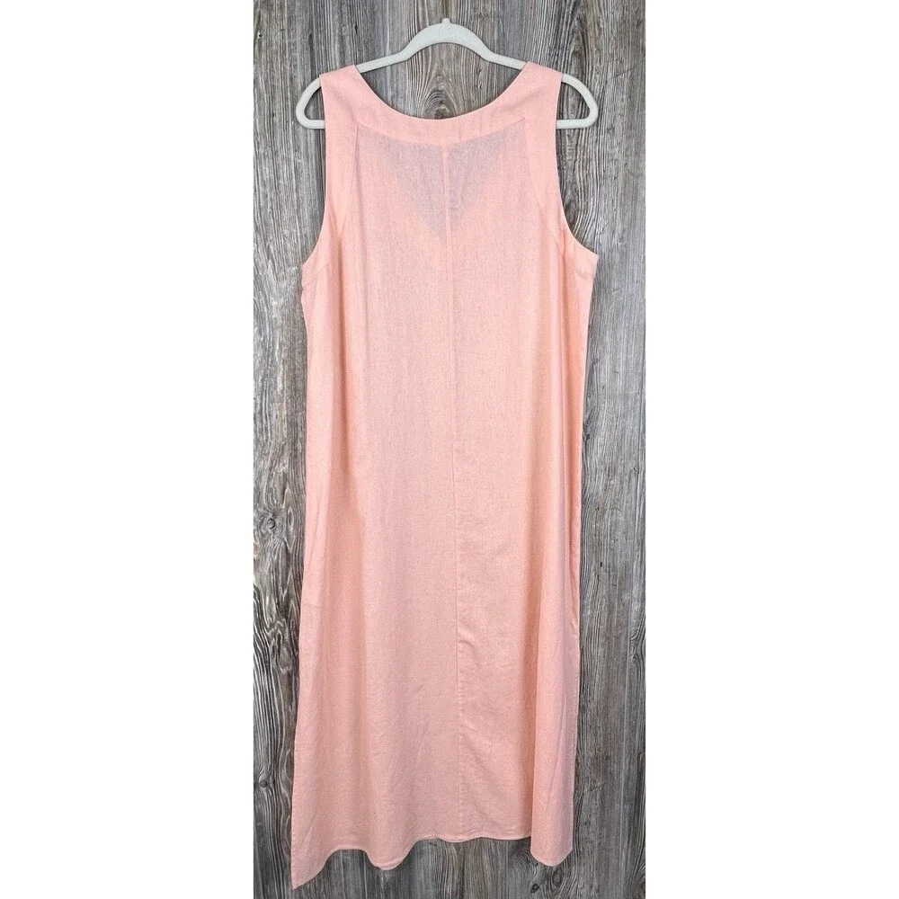 DKNY Peach A-Line Shift Dress L Linen Blend Side Slits Pullover Minimalist Beach